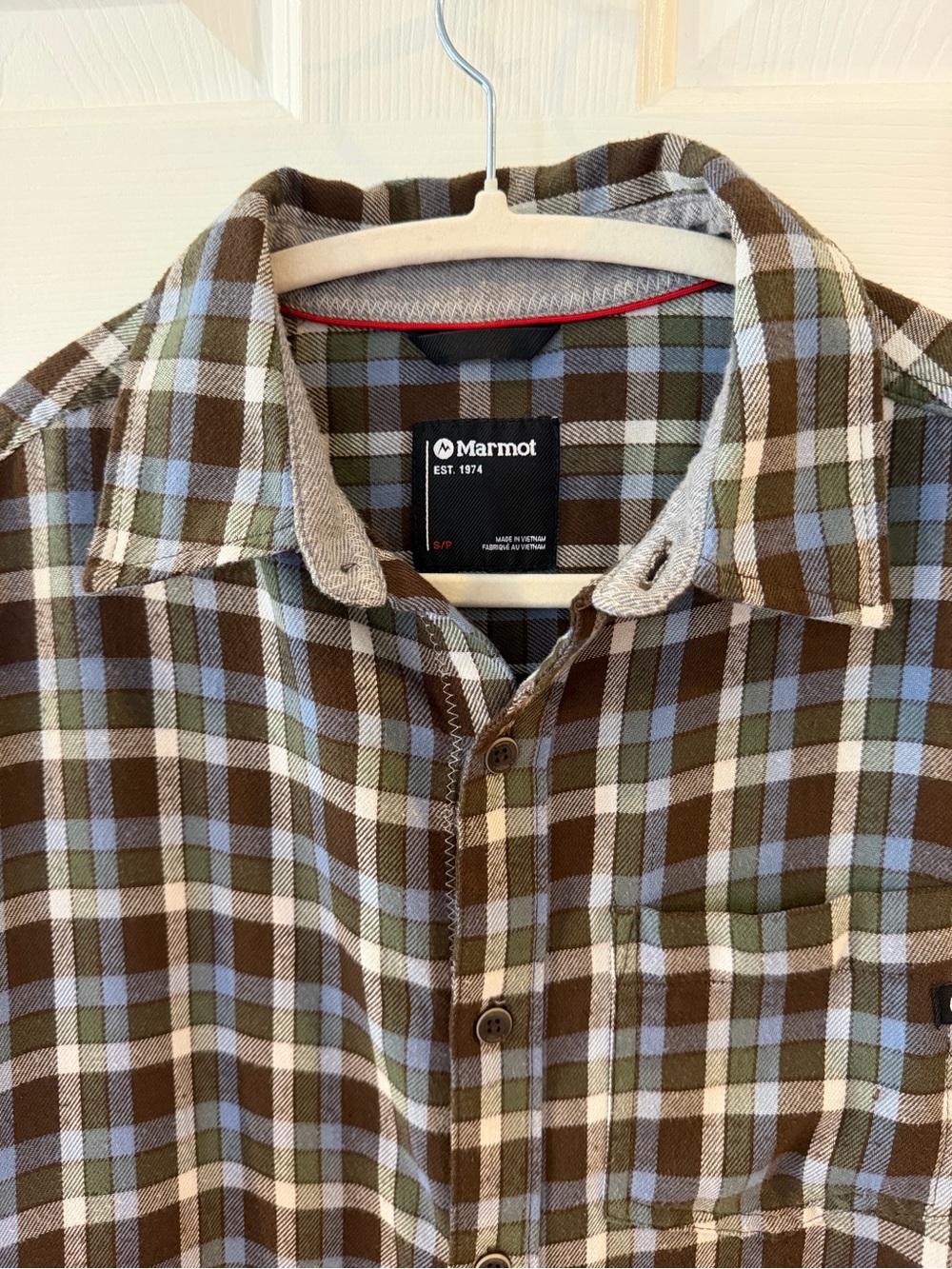 Marmot Men's Plaid Button-Up Shirt in Brown, Light Blue & Cream